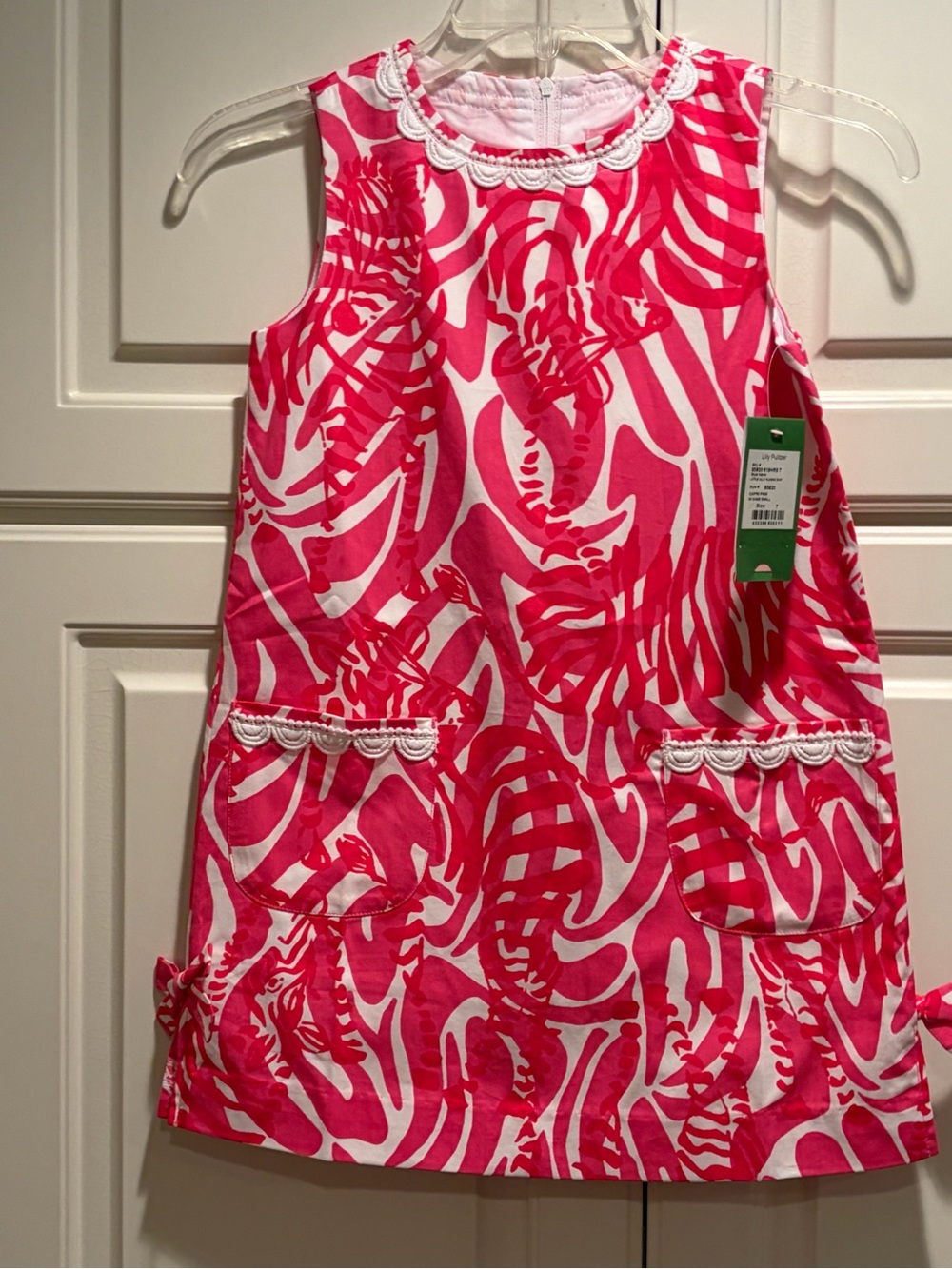 Lilly Pulitzer Hot Pink & White Sleeveless Shift Dress Scalloped Trim
